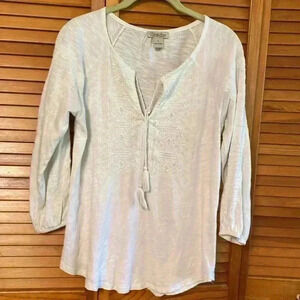 Lucky Brand Cream Colored Embroidered Shirt Top Tunic in Size Small.